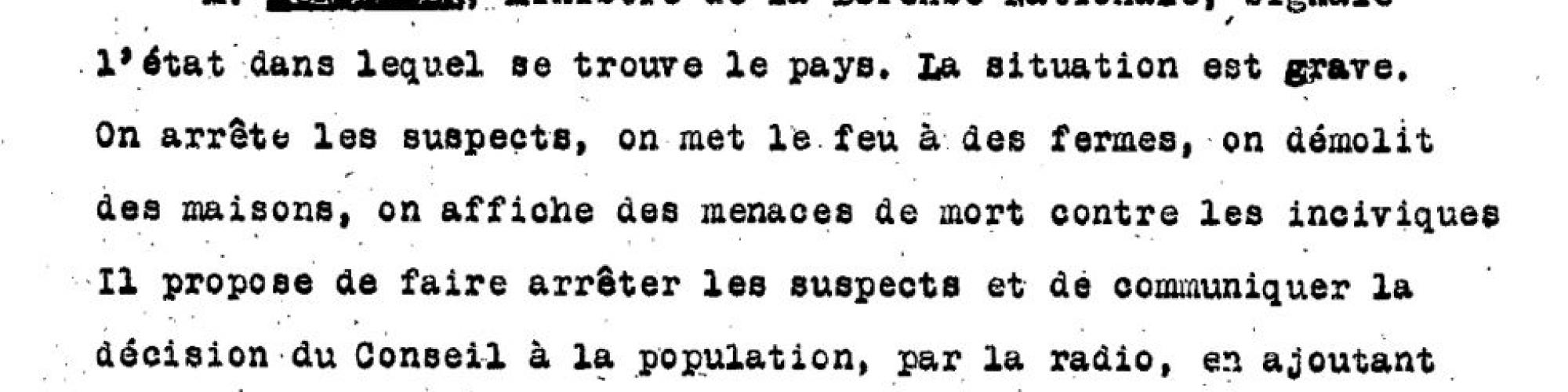 Extrait du Conseil des Ministres, 8/5/1945, © Archives de l'Etat